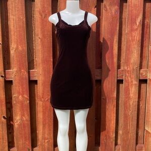Vintage 90s High Maintenance Velvet Mini Dress Burgundy Made in USA M